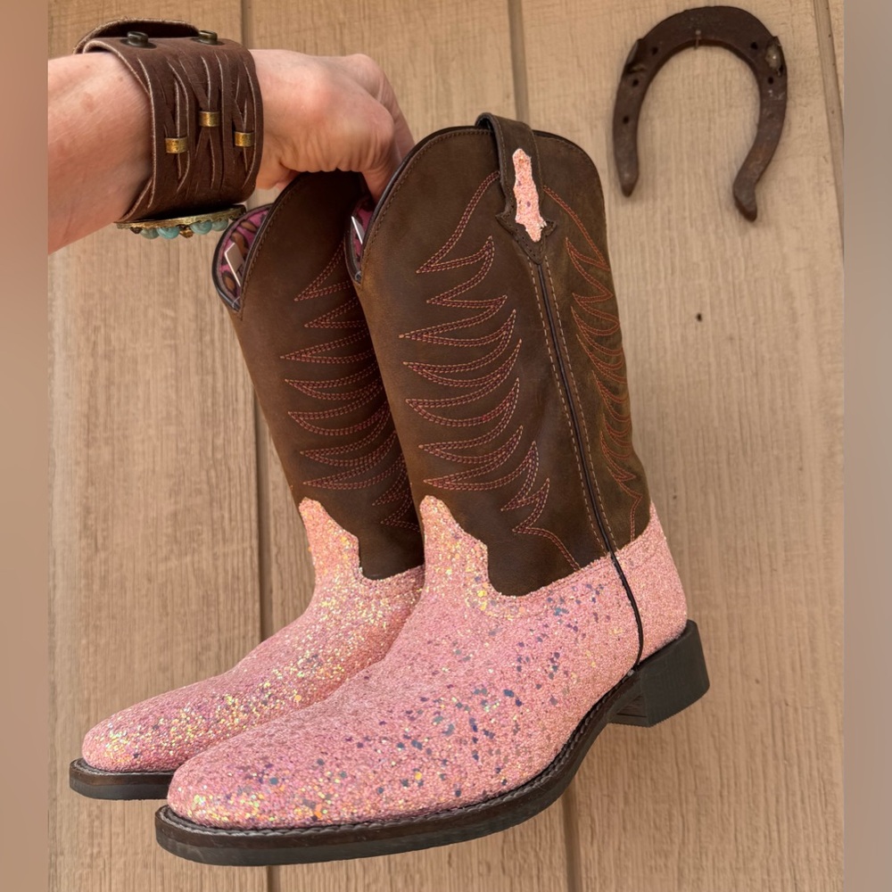 Smoky Mountain Pink Glitter Cowboy Boots Leather Western Barbie Festival Womens